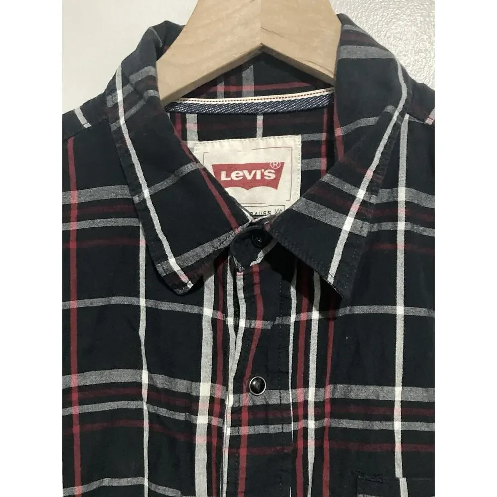 Levis Cutoff Sleeveless Shirt Vest Mens M Black Red White Button Down Flannel